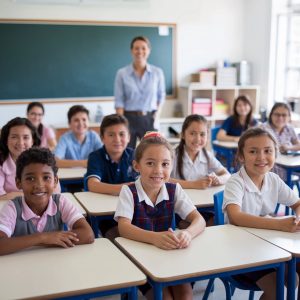 group-children-sit-front-chalkboard-with-word-it